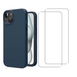 Funda iPhone 15 y 2 protectores de pantalla - Silicona - Azul