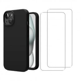 Funda iPhone 15 y 2 protectores de pantalla - Silicona - Negro