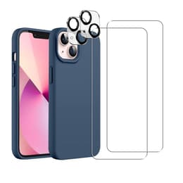 Funda iPhone 13 y 2 protectores de pantalla - Silicona - Azul